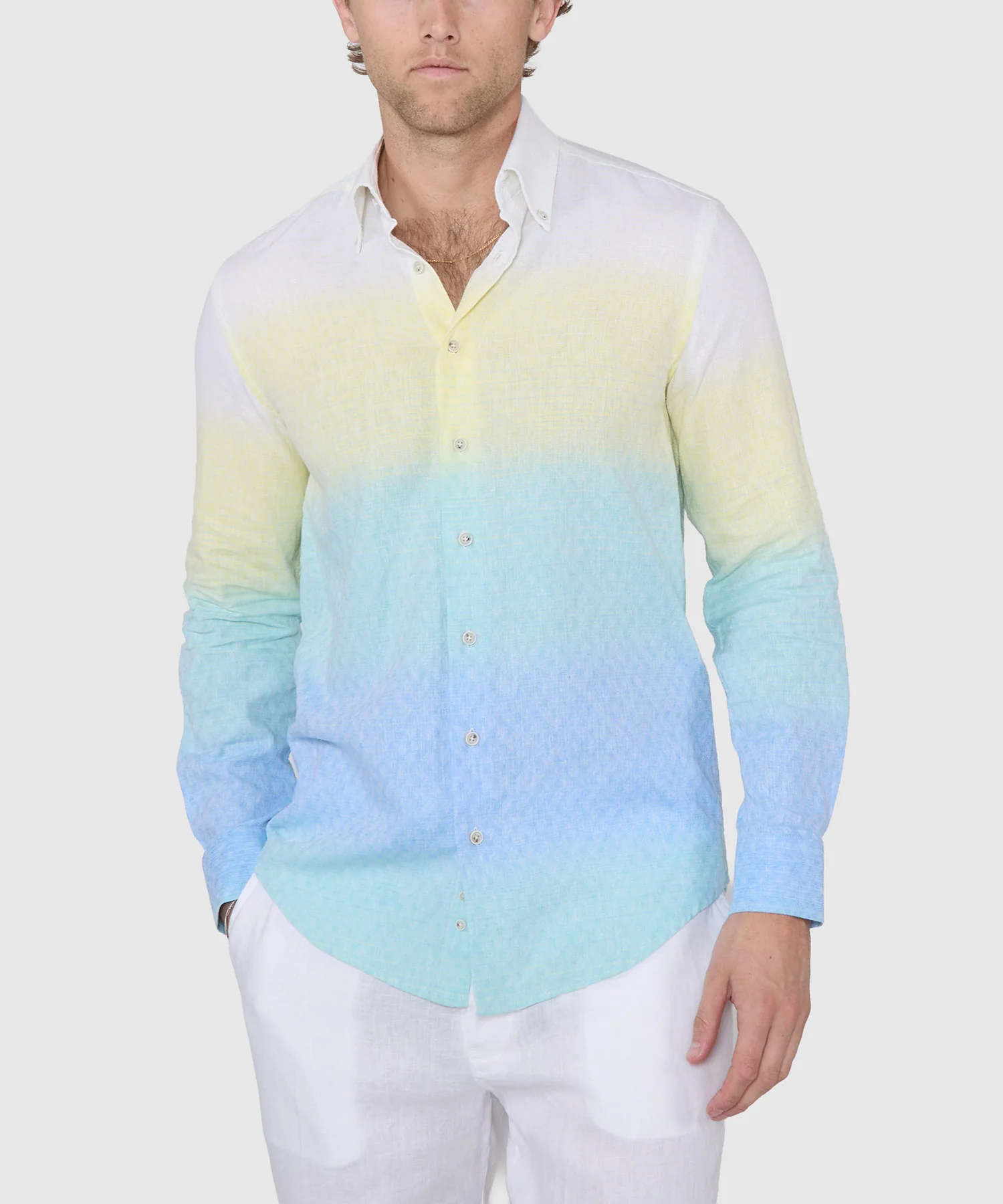 Westport Black Long Sleeve Button-Down Cotton-Linen Ombre Sport Shirt - Image 2