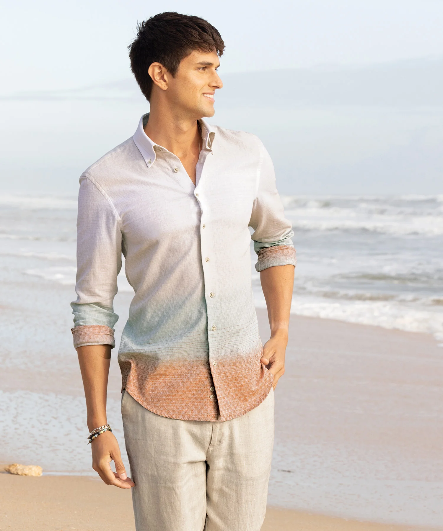 Westport Black Long Sleeve Button-Down Cotton-Linen Ombre Sport Shirt - Image 2