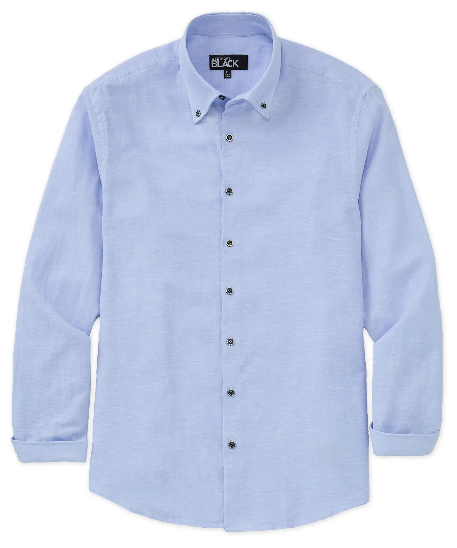 Westport Black Long Sleeve Button-Down Collar Linen-Cotton Sport Shirt